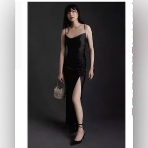 Anthropologie Black satin gown